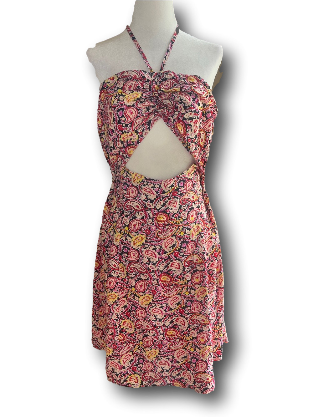 ZUIKI Women's Pink Paisley Halter Cutout Dress